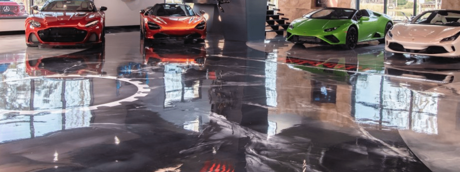 luxury car showroom HTS over metallic